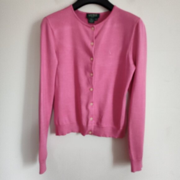 Ladies SZ PS Lauren Ralph Lauren Pink Silk Cardigan - Picture 1 of 3